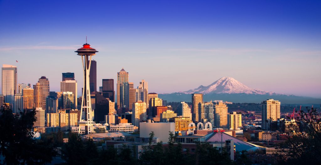 Seattle skyline with Mt. Rainier in the background