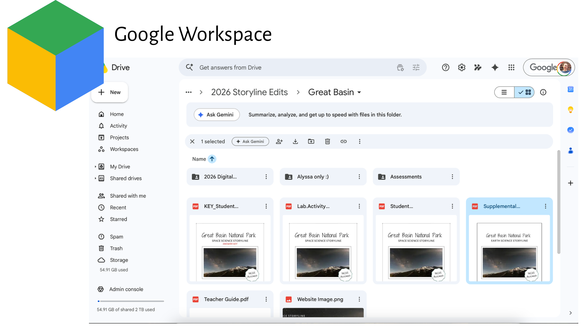 Screenshot of Great Basin files in Google Workspace