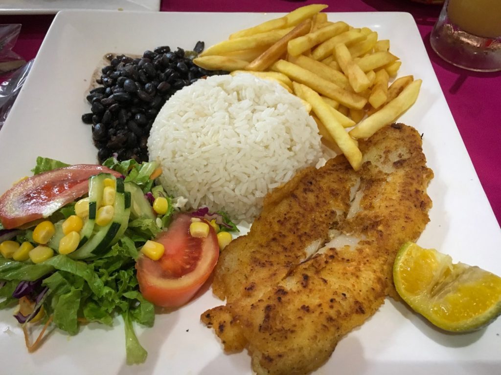 Plate of typical Costa Rican lunch.