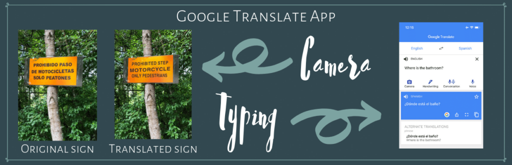 Example of Google Translate app showing camera and typing translation features.