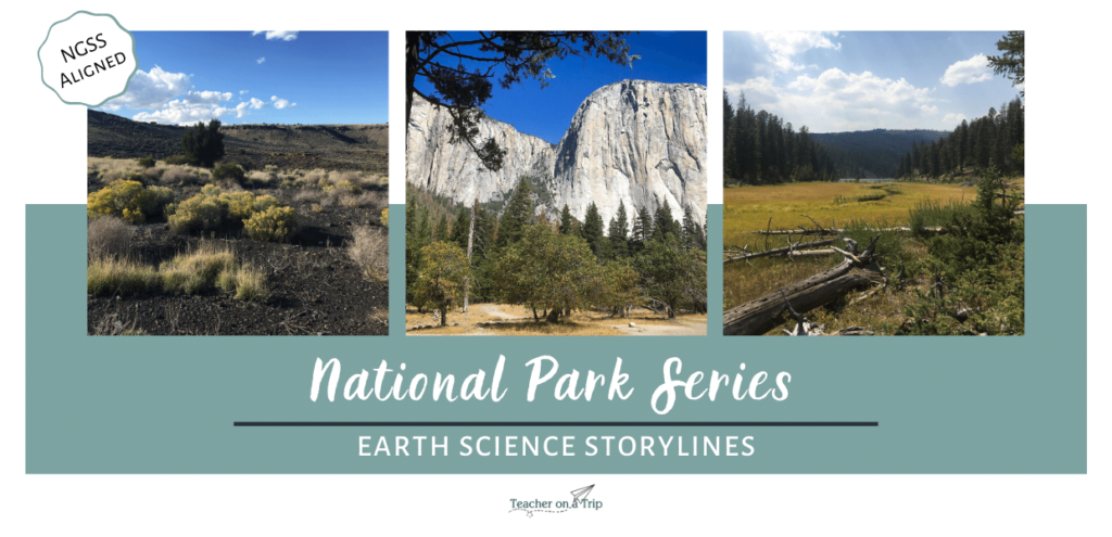 Background: Three images from national parks. Text: National Park Series Earth Science Storylines