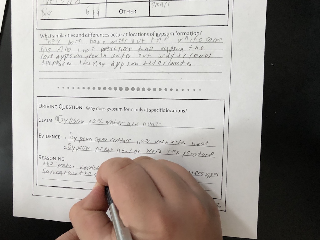 Student responds to the claim, evidence, and reasoning in this NGSS earth science storyline