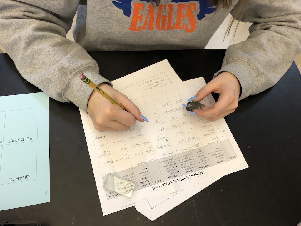 A student identifies an unknown mineral based on its properties