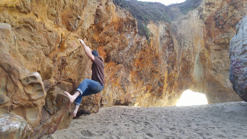 My brother Brent, rock climbing at Panther Beach in California.